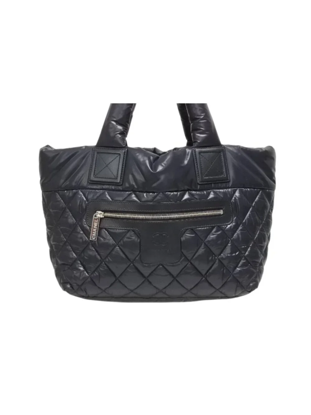 Chanel Coco Cocoon Small Tote Handbag CC Logo Black Silver